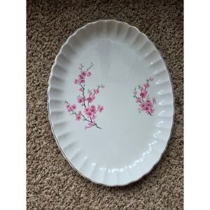 WS‎ George Bolero Oval Serving Platter Pink Cherry Blossom 22K Gold Trim Vintage